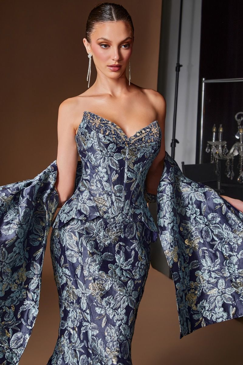 Cinderella Divine -CD655 Floral Jacquard Sweetheart Prom Gown