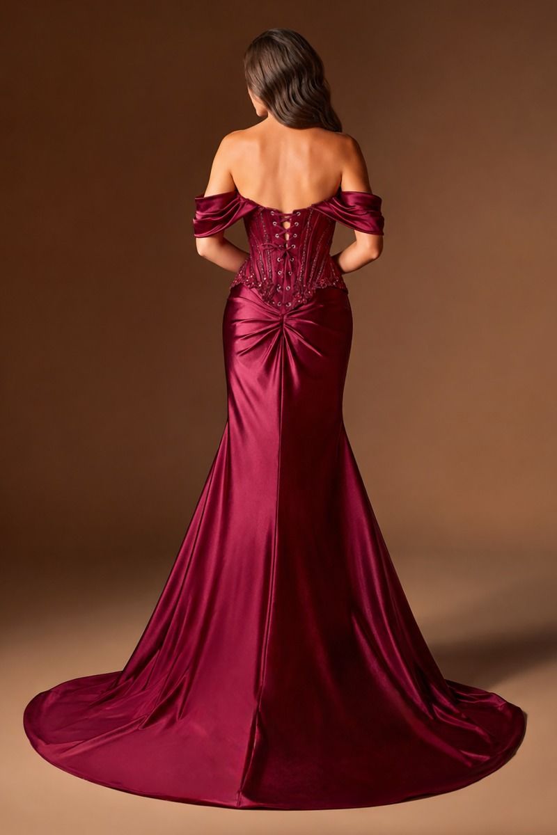 Cinderella Divine -CD656 Beaded Corset Off Shoulder Sheath Prom Gown