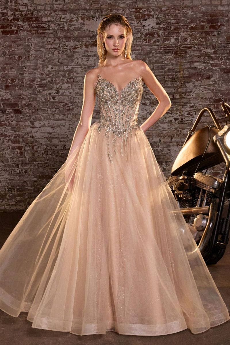 Cinderella Divine -CD721 Sequin Strapless A-line Long Gown