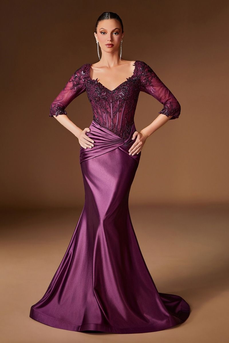 Cinderella Divine -CD731 Applique V-Neck Mermaid Long Dress