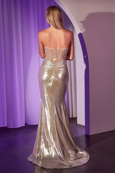 Cinderella Divine -CD760 Strapless Metallic Satin  Prom Gown