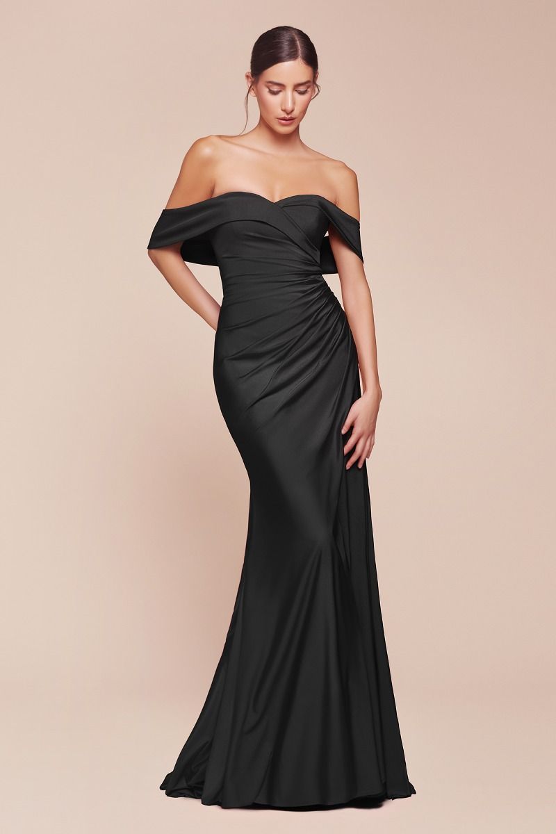 Cinderella Divine -CD790 Off Shoulder Pleated Sheath Dress