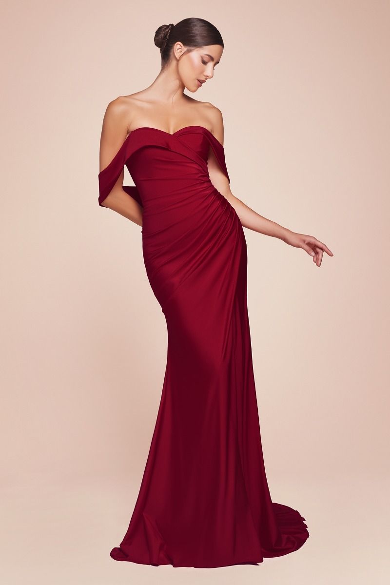 Cinderella Divine -CD790 Off Shoulder Pleated Sheath Dress