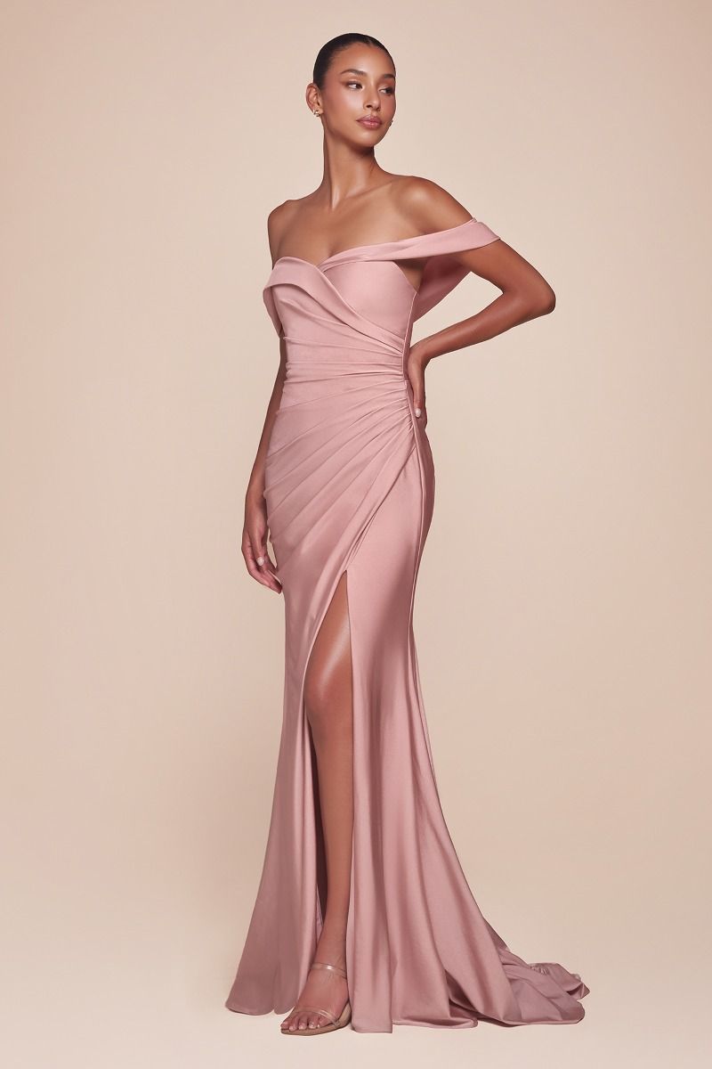 Cinderella Divine -CD790 Off Shoulder Pleated Sheath Dress