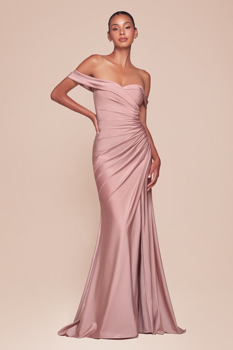 Cinderella Divine -CD790 Off Shoulder Pleated Sheath Dress