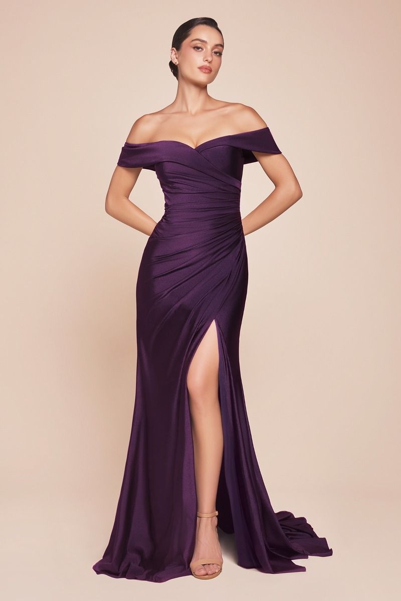 Cinderella Divine -CD790 Off Shoulder Pleated Sheath Dress