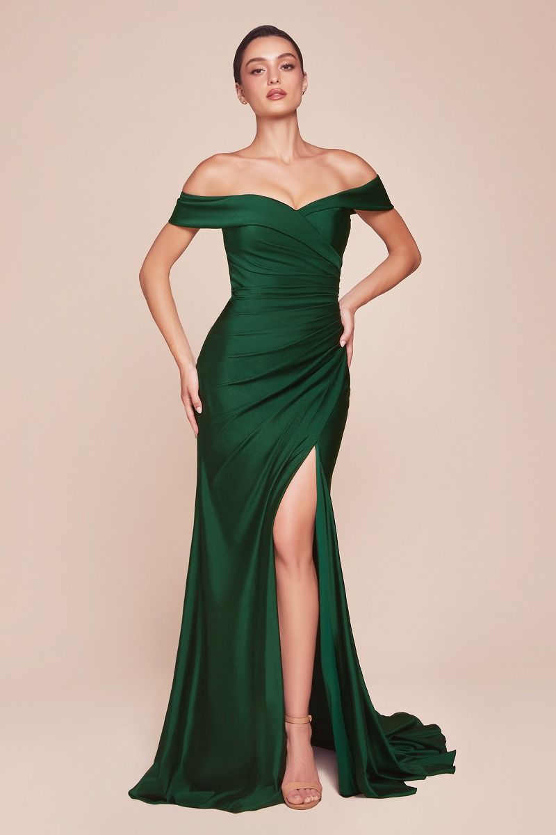 Cinderella Divine -CD790 Off Shoulder Pleated Sheath Dress