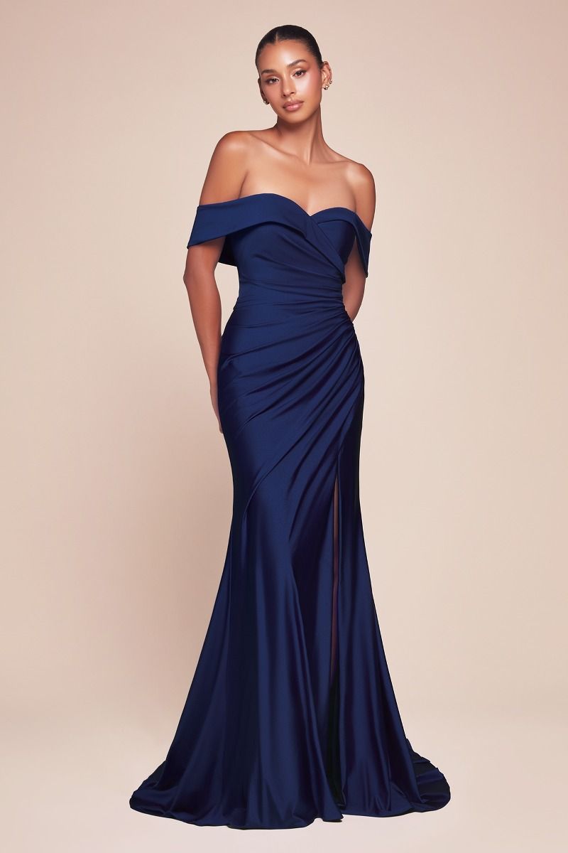 Cinderella Divine -CD790 Off Shoulder Pleated Sheath Dress