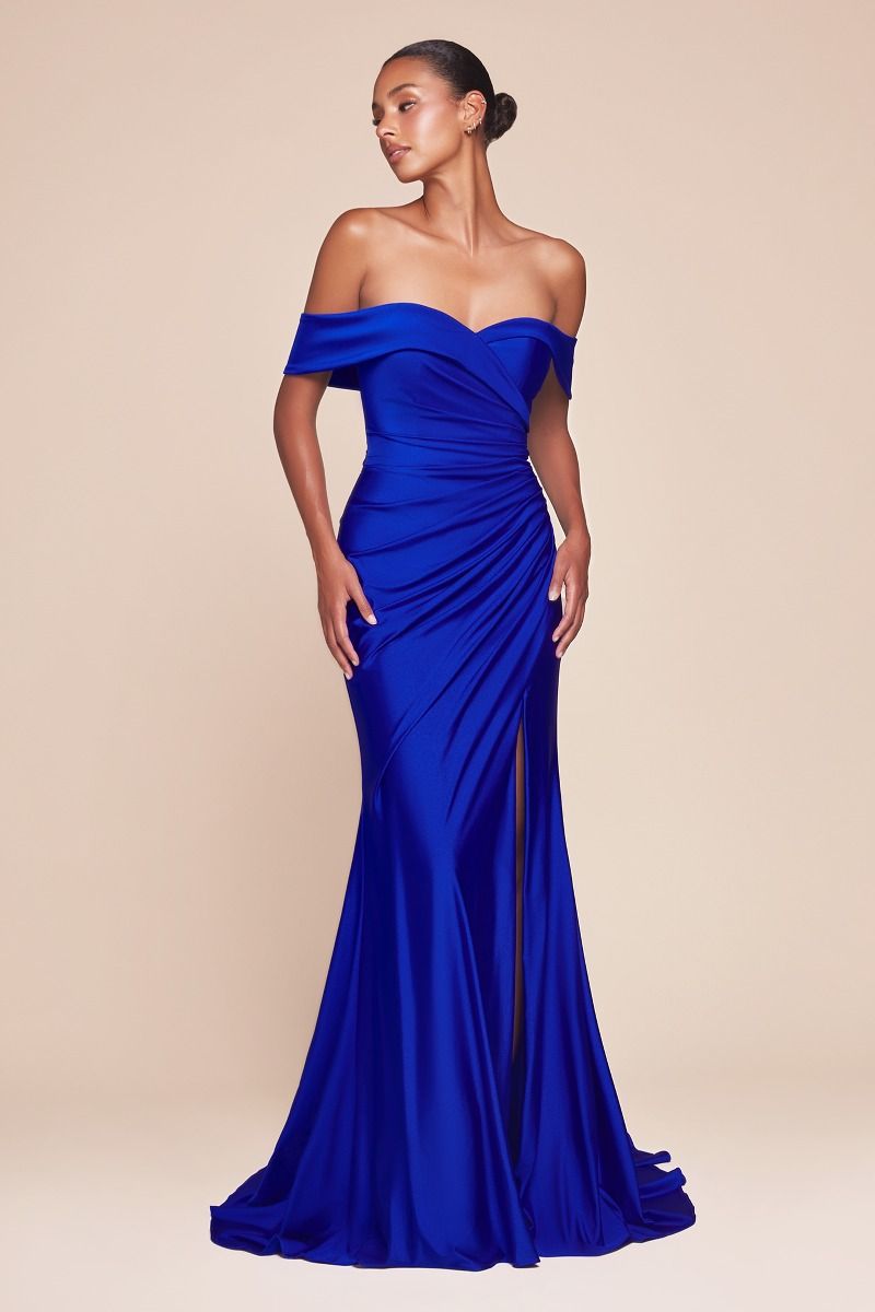 Cinderella Divine -CD790 Off Shoulder Pleated Sheath Dress