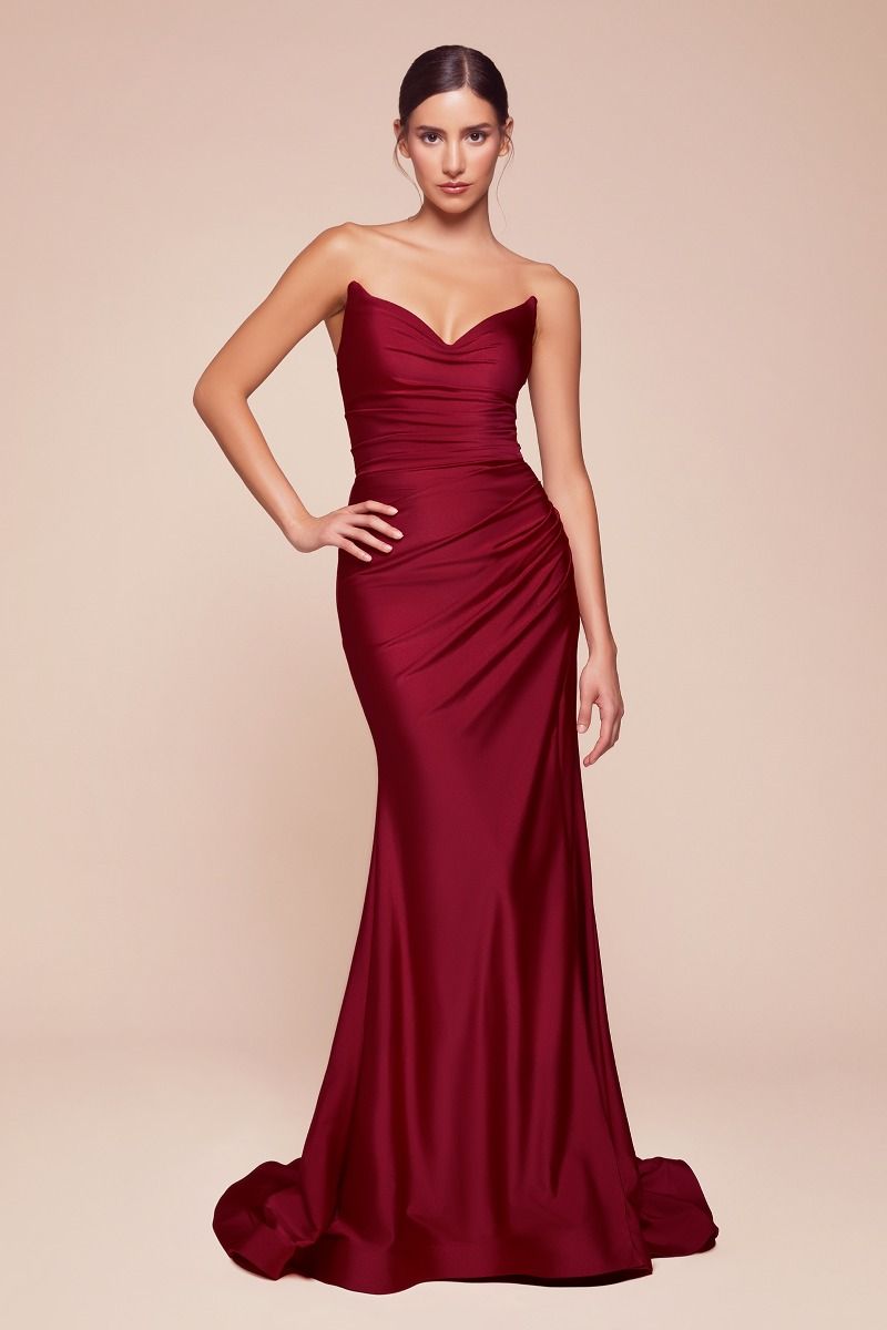 Cinderella Divine -CD791 Strapless Satin Fitted Sheath Dress