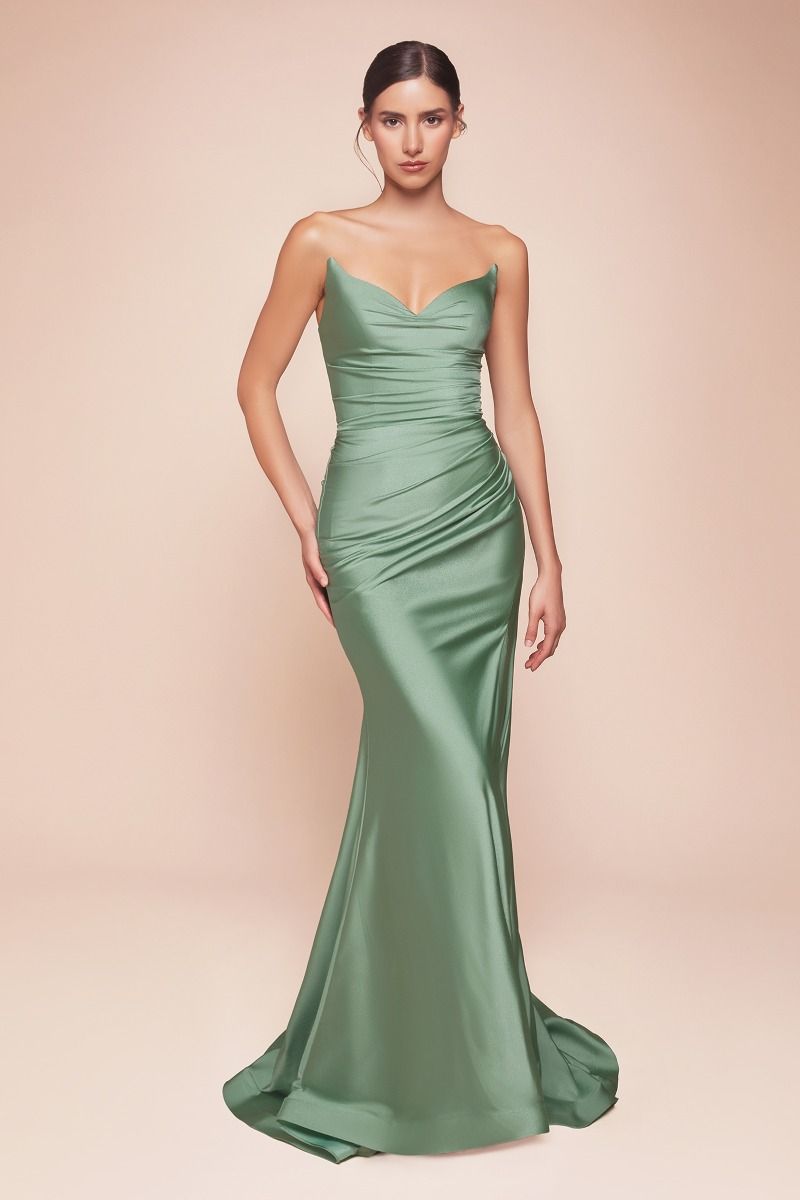 Cinderella Divine -CD791 Strapless Satin Fitted Sheath Dress