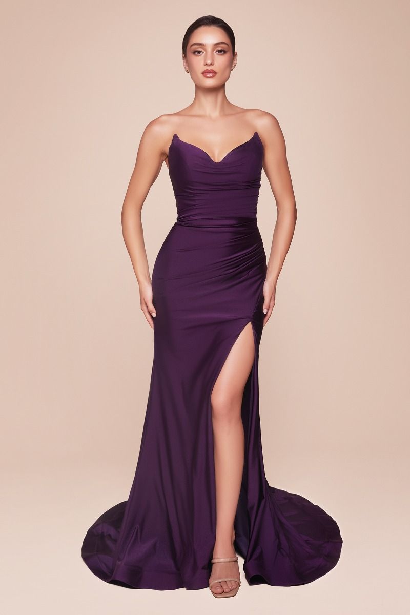 Cinderella Divine -CD791 Strapless Satin Fitted Sheath Dress