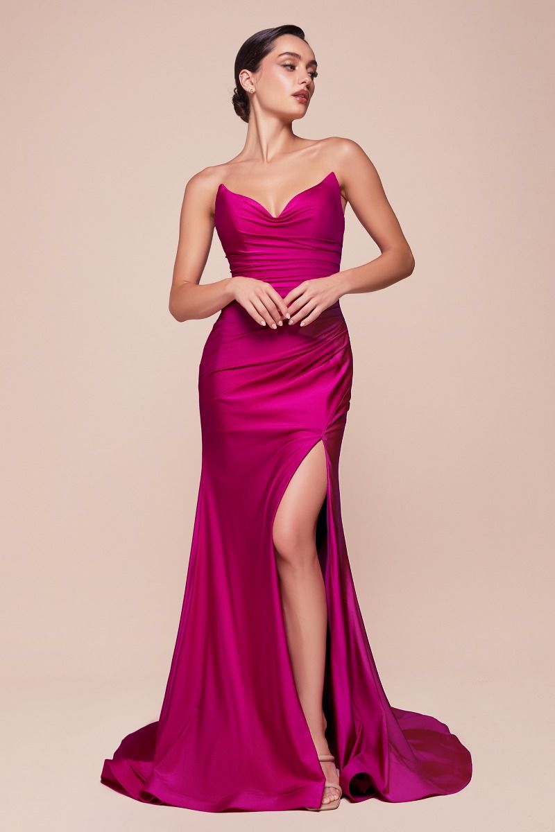 Cinderella Divine -CD791 Strapless Satin Fitted Sheath Dress