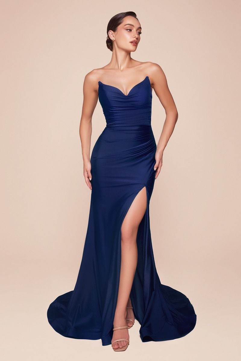 Cinderella Divine -CD791 01 Strapless Satin Fitted Sheath Dress