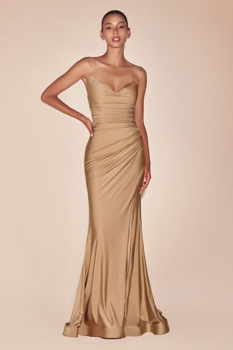 Cinderella Divine -CD791 01 Strapless Satin Fitted Sheath Dress