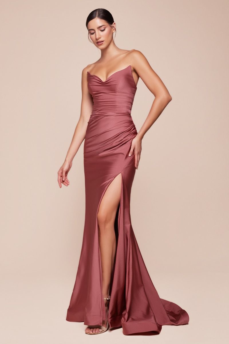 Cinderella Divine -CD791 01 Strapless Satin Fitted Sheath Dress