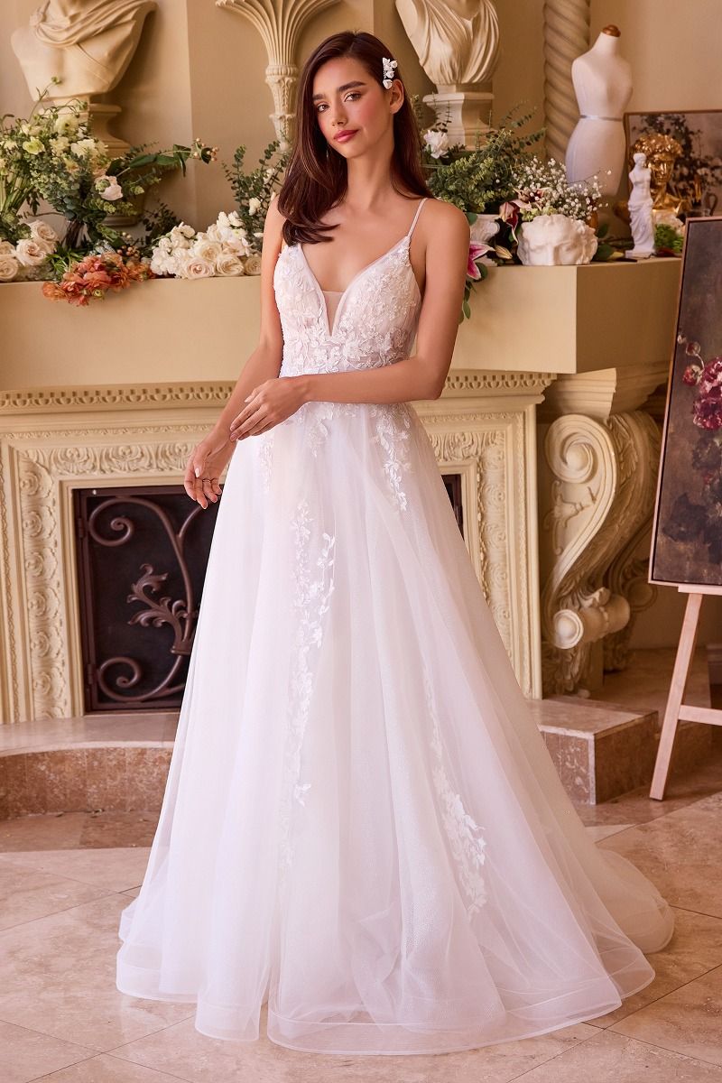 Cinderella Divine -CD792W V-Neck Lace Applique Bridal Dress