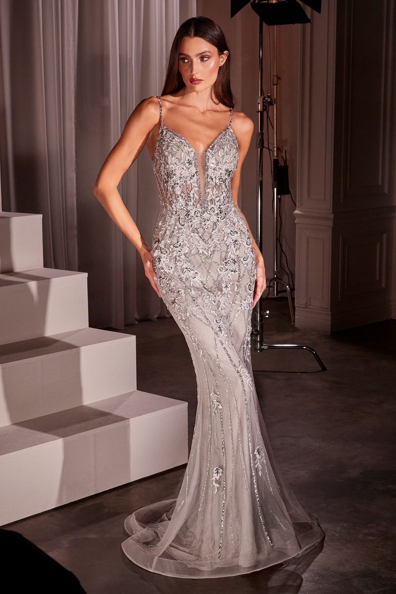 Cinderella Divine -CD795 Embellished Fitted Crystal Prom Dress