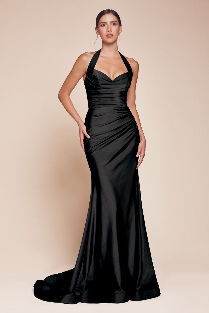 Cinderella Divine -CD796 Halter Neck Satin Sheath Dress