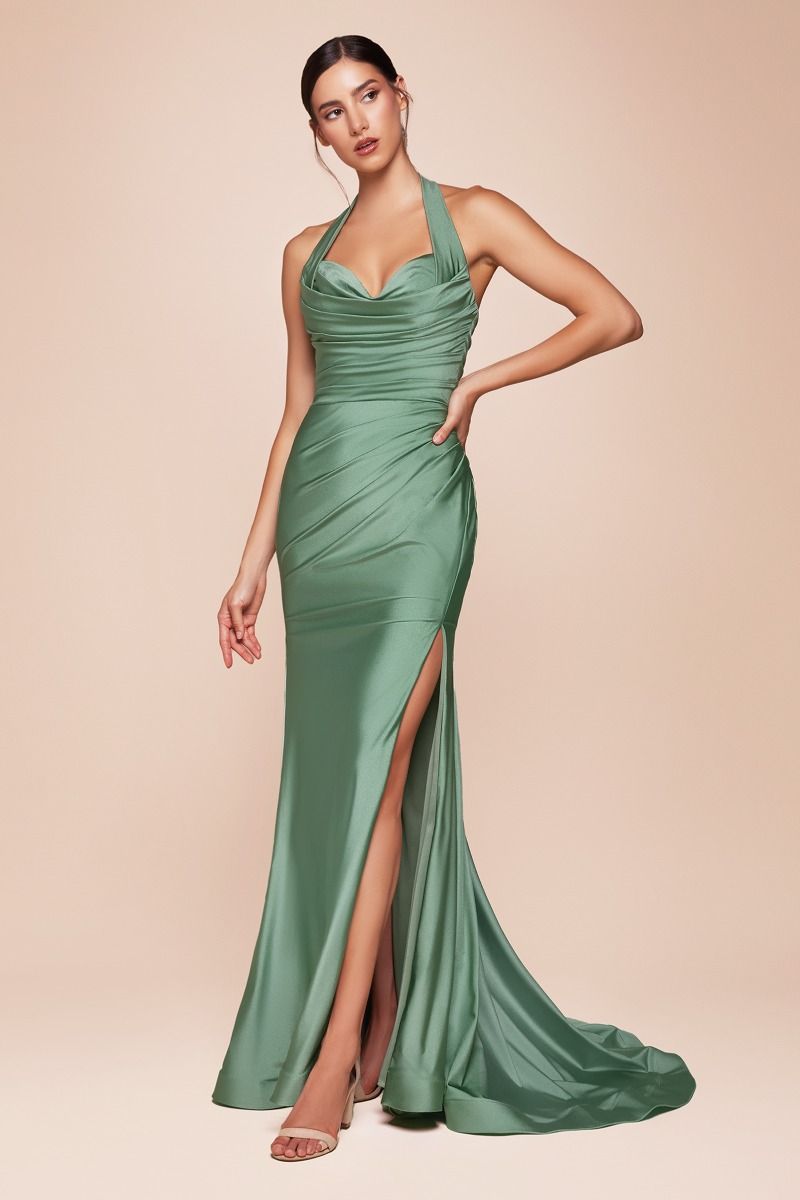 Cinderella Divine -CD796C Halter Neck Curved Sheath Dress