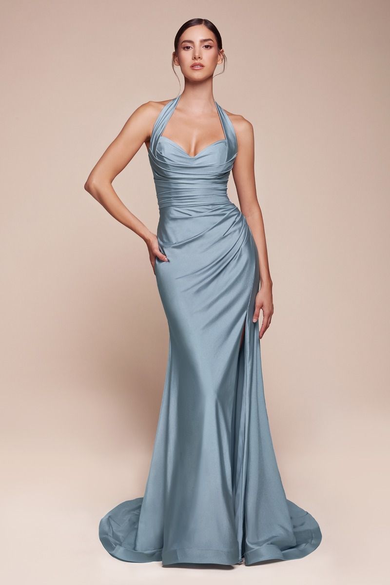 Cinderella Divine -CD796 Halter Neck Satin Sheath Dress