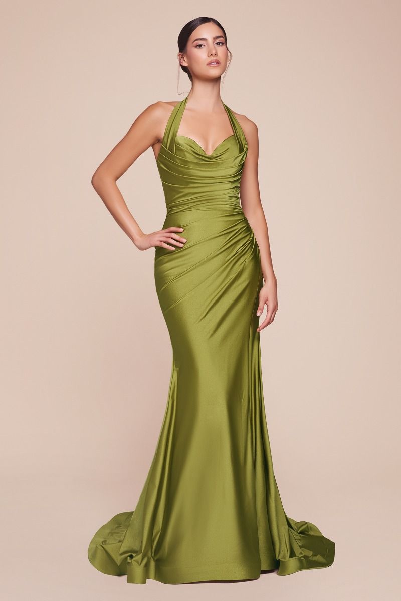 Cinderella Divine -CD796 Halter Neck Satin Sheath Dress