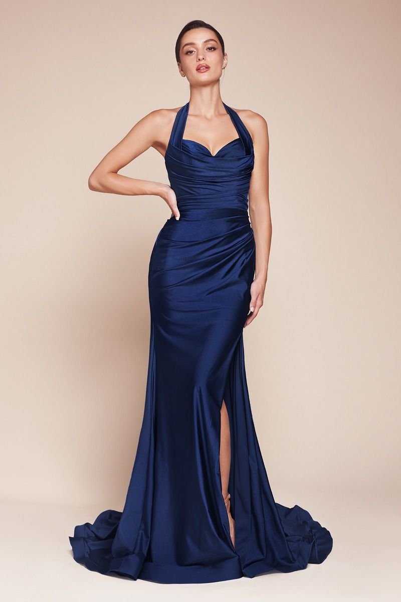 Cinderella Divine -CD796 01 Halter Neck Satin Sheath Dress