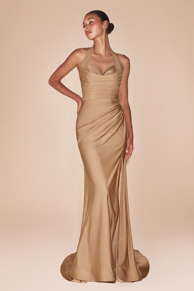 Cinderella Divine -CD796 01 Halter Neck Satin Sheath Dress