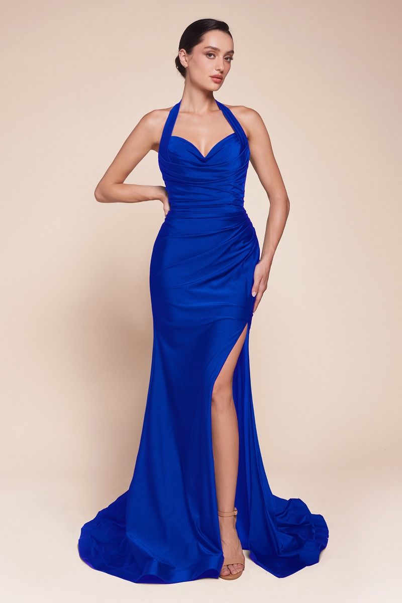 Cinderella Divine -CD796 01 Halter Neck Satin Sheath Dress