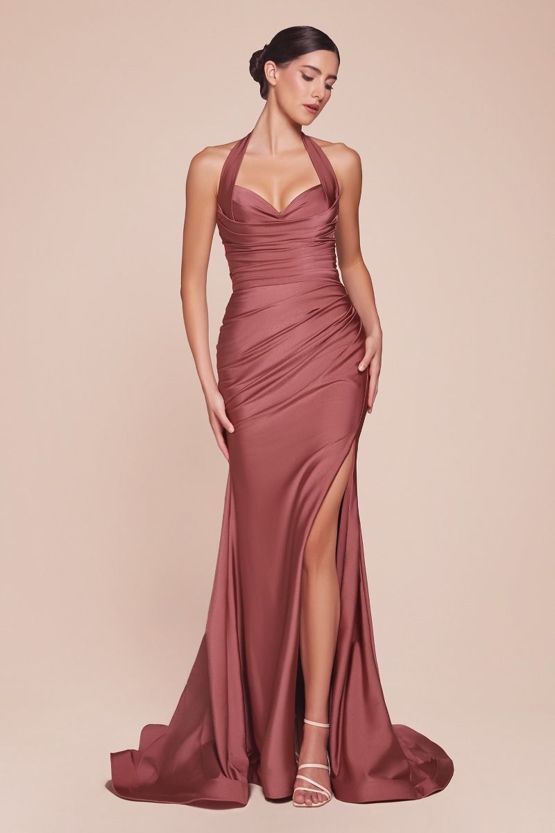 Cinderella Divine -CD796C 01 Halter Neck Curved Sheath Dress