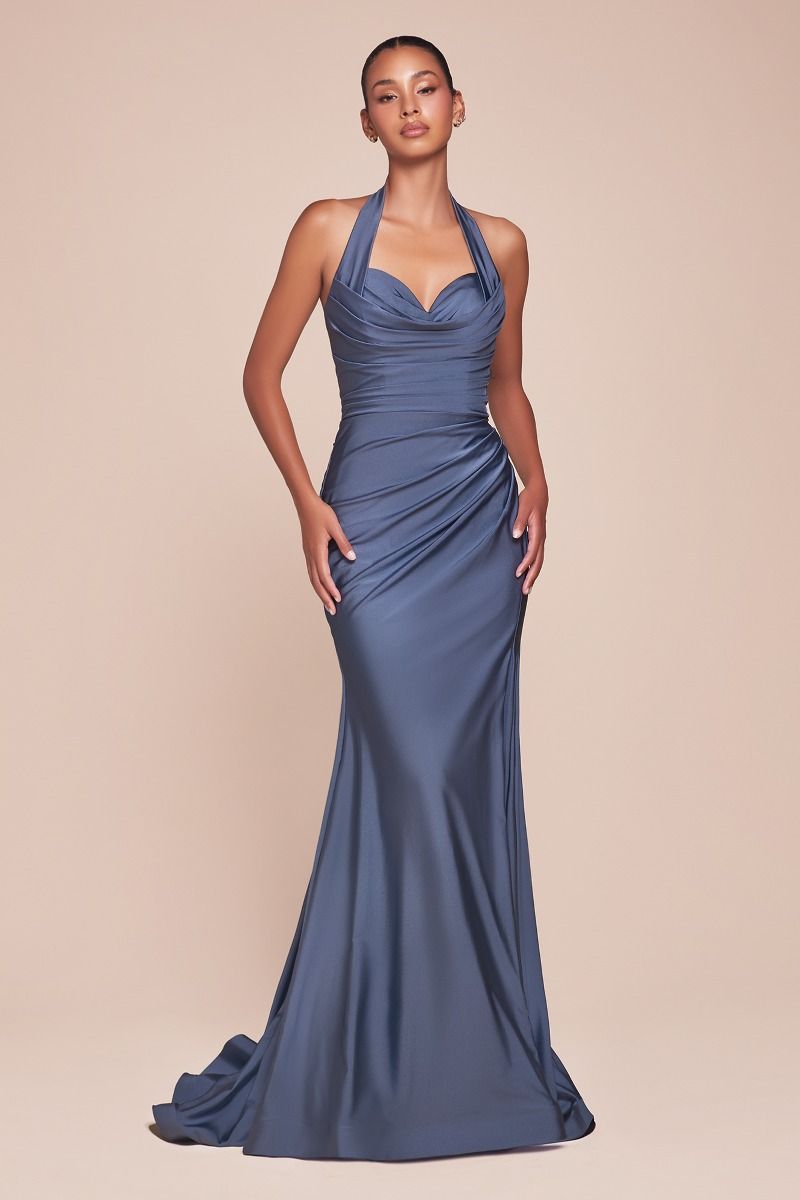 Cinderella Divine -CD796 01 Halter Neck Satin Sheath Dress