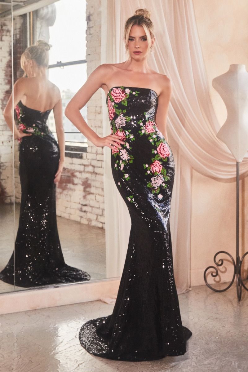 Cinderella Divine -CD811 Strapless Floral Sheath Dress