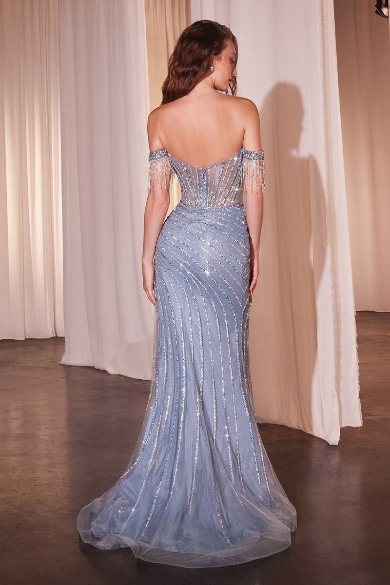 Cinderella Divine -CD848 Fully Embellished Off The Shoulder Evening Gown