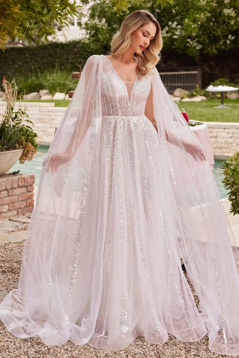 Cinderella Divine -CD852W Long Sleeve Bridal A-Line Dress
