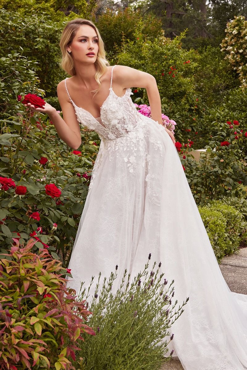 Cinderella Divine -CD857W Floral Applique A-Line Dress