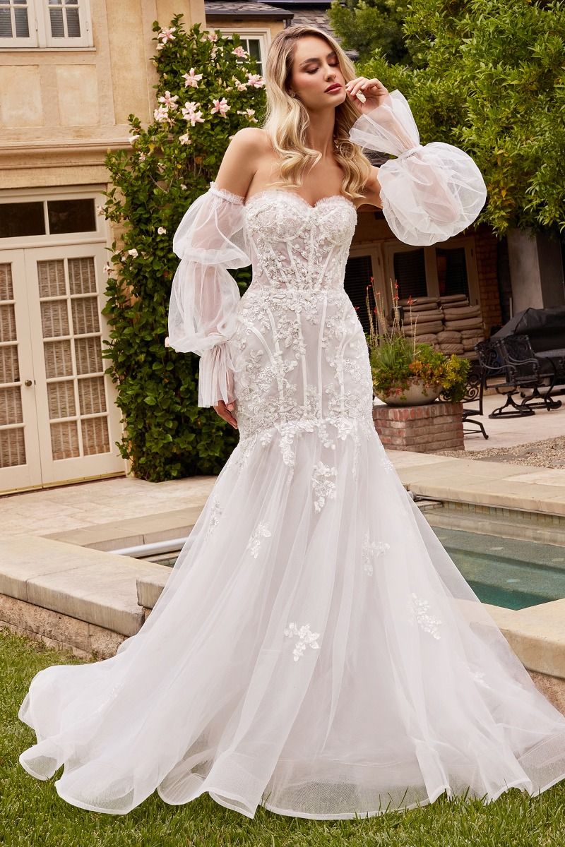Strapless Mermaid Wedding Dress & Removable Sleeves By Cinderella Divine -CD858W