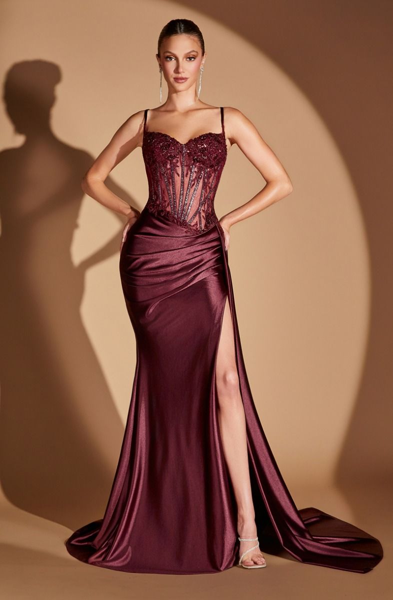 Cinderella Divine -CD868 Embellished Lace & Satin Fitted Gown