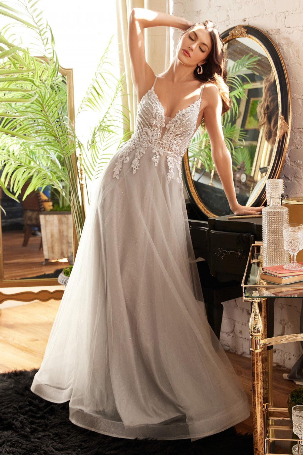 Clearance Sale -Layered Tulle A-Line Gown By Cinderella Divine -CD874