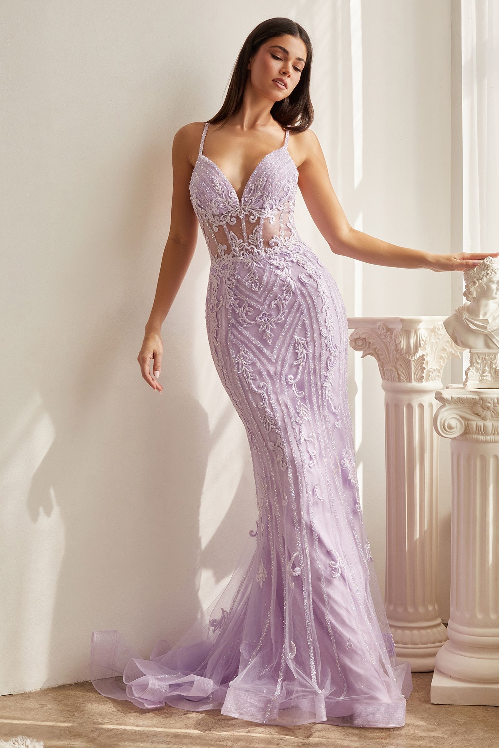 Fitted Beaded Mermiad Gown By Cinderella Divine -CD992