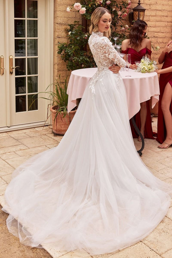 Cinderella Divine - CDS433W High Neck Floral Wedding Gown