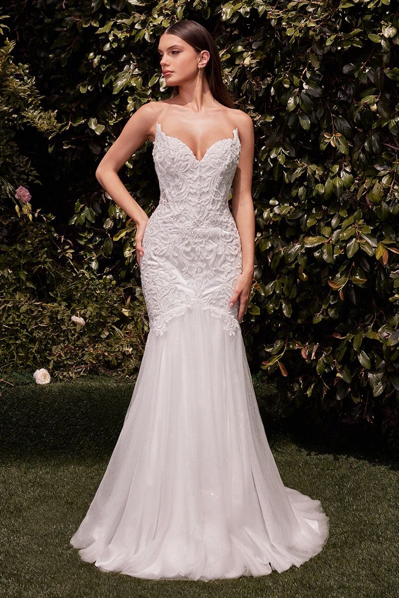 Cinderella Divine -CDS482W Strapless Lace Embellished Bridal Mermaid Dress