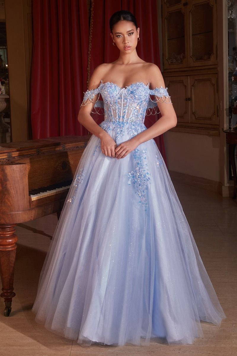 Cinderella Divine -CDS490 Embellished Off Shoulder Tulle Ball Gown