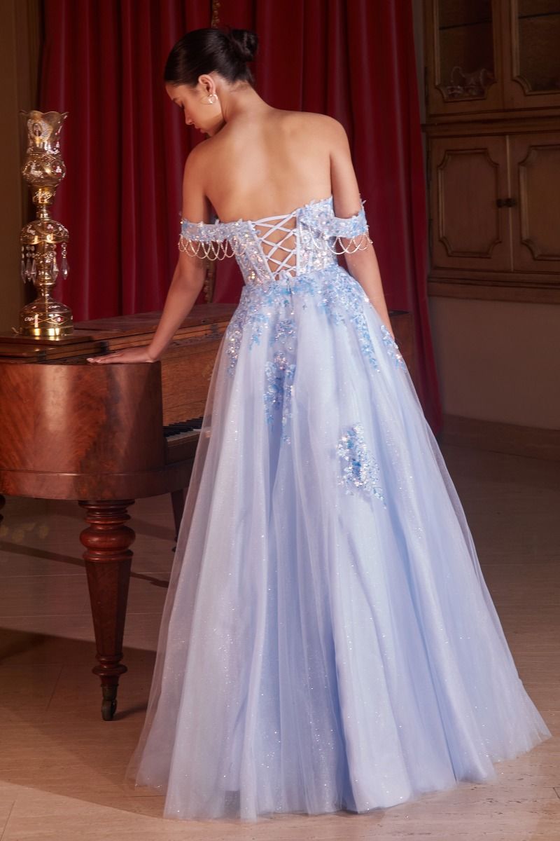 Cinderella Divine -CDS490 Embellished Off Shoulder Tulle Ball Gown