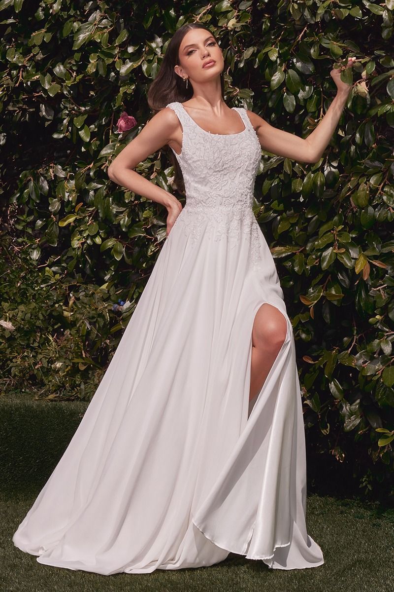 Cinderella Divine -CDS503W Laced Chiffon A-Line Dress With Removable Cape