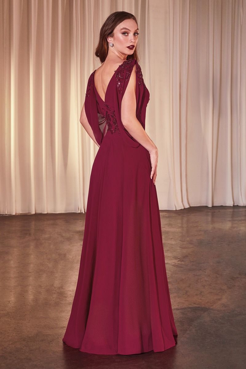 Cinderella Divine -CDS508 V-Neck Chiffon A-Line Dress