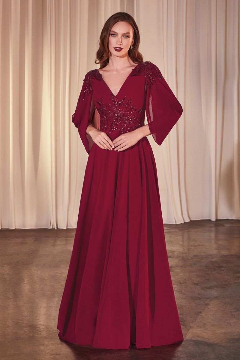 Cinderella Divine -CDS508 V-Neck Chiffon A-Line Dress