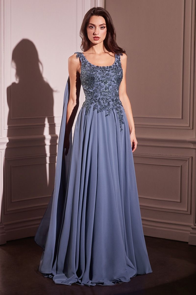 Cinderella Divine -CDS509 Embellished Lace Applique Chiffon A-Line Dress