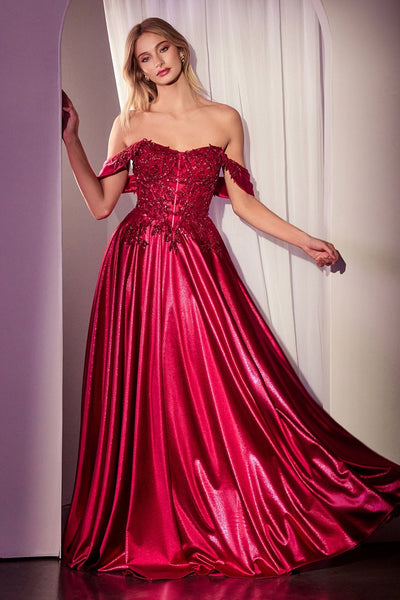 Cinderella Divine -CDS525 Off-the-shoulder Lace And Satin prom Gown