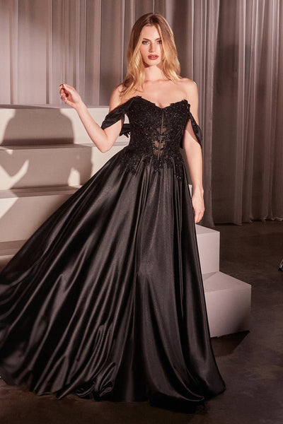 Cinderella Divine -CDS525 Off-the-shoulder Lace And Satin prom Gown