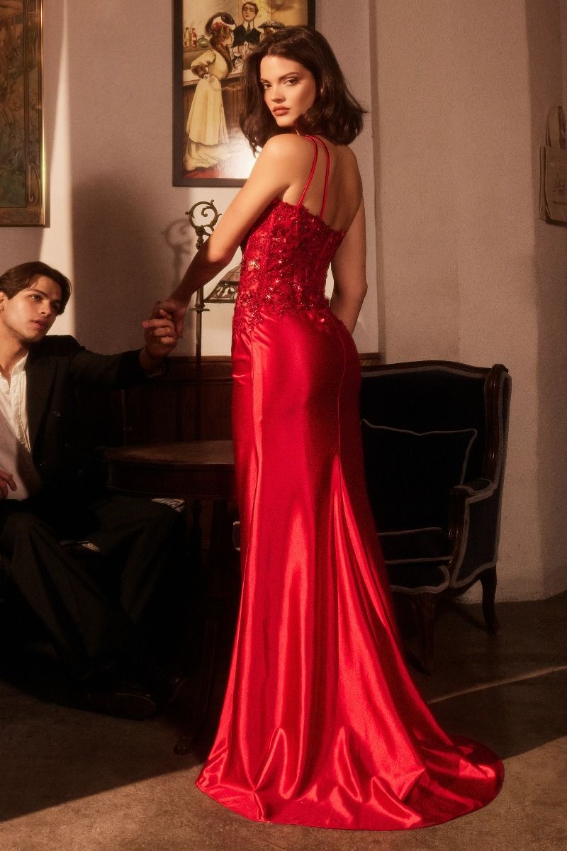 Cinderella Divine -CDS535 Satin One Shoulder Dress With Less Applique